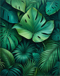 Lush Tropical Green Leaf Pattern Rug