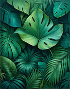 Lush Tropical Green Leaf Pattern Rug