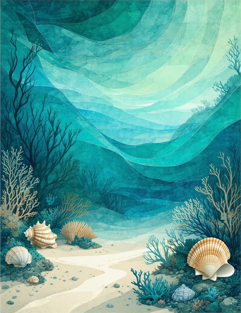 Oceanic Waves With Seashells Pattern Rug