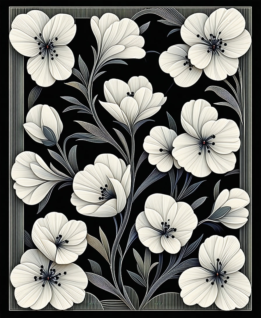 Monochromatic Floral Outline Design Rug