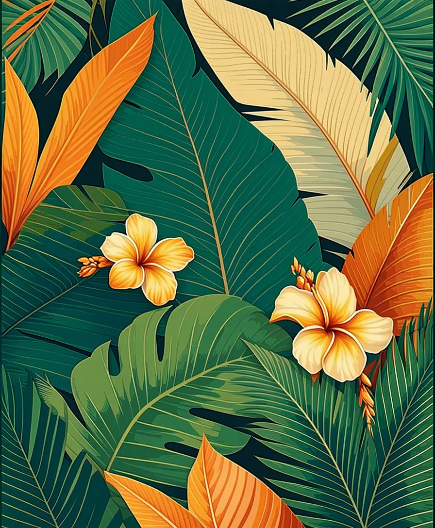 Tropical Floral Leaf Pattern Design Rug