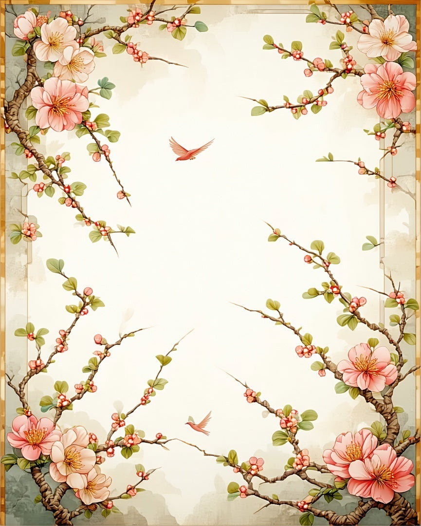 Blossoming Branches with Birds Design Rug