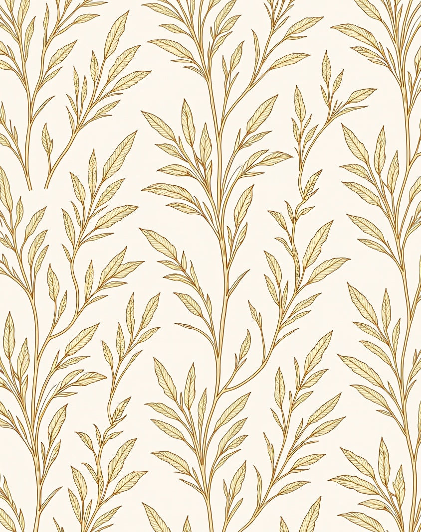 Elegant Branch Pattern Subtle Gold Design Rug