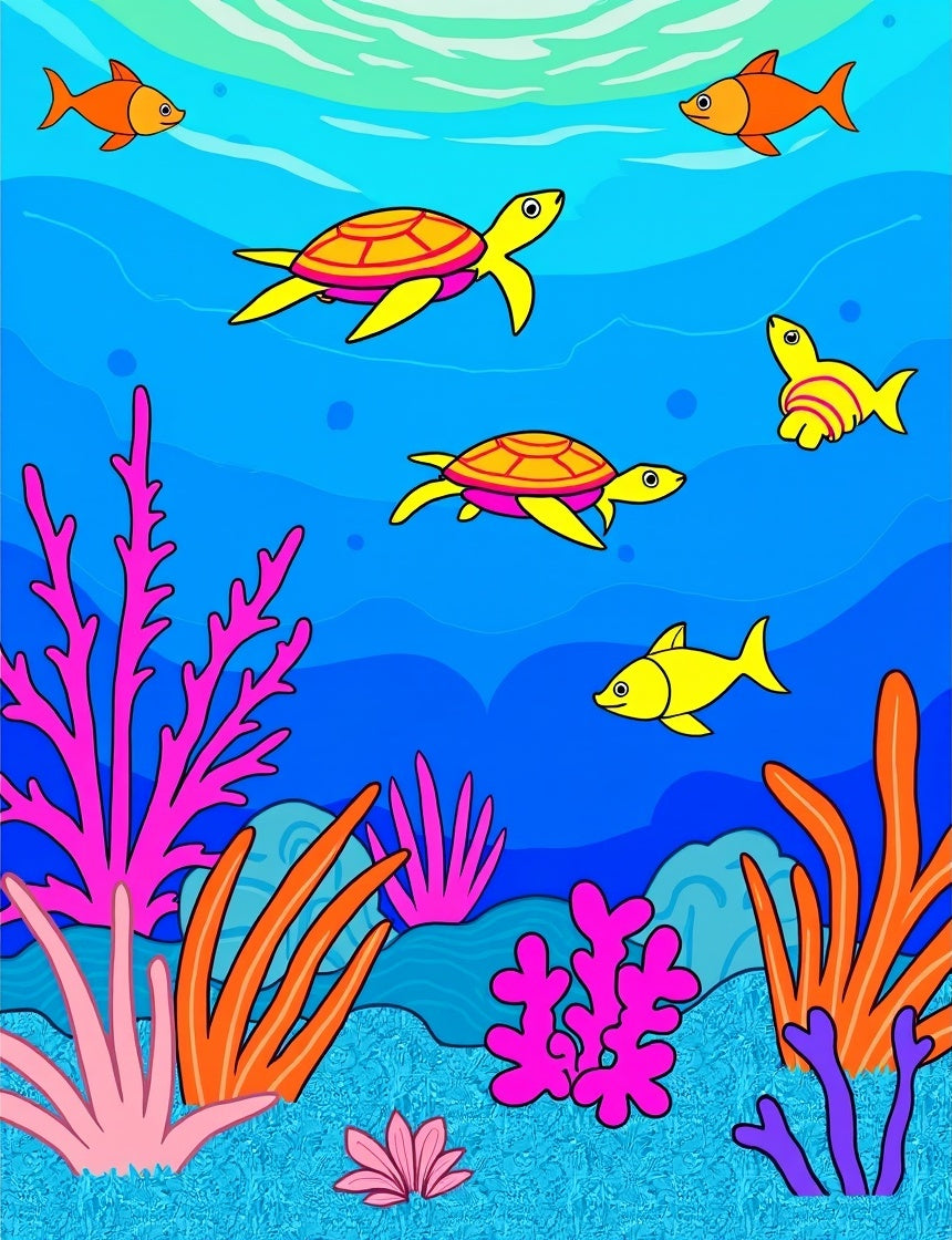 Whimsical Sea Turtle Coral Design Rug
