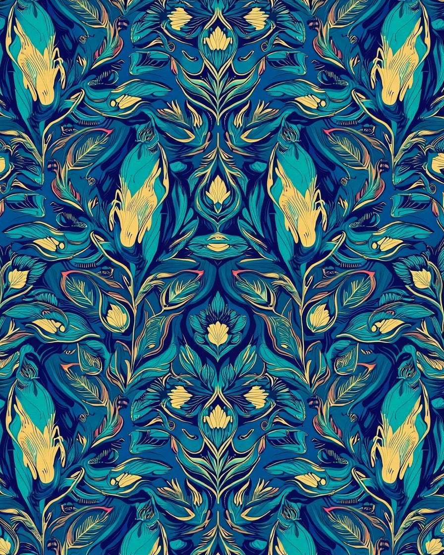 Deep Blue Exotic Floral Pattern Rug
