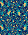 Deep Blue Exotic Floral Pattern Rug