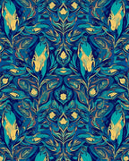 Deep Blue Exotic Floral Pattern Rug