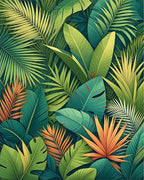 Lush Tropical Foliage Pattern Rug