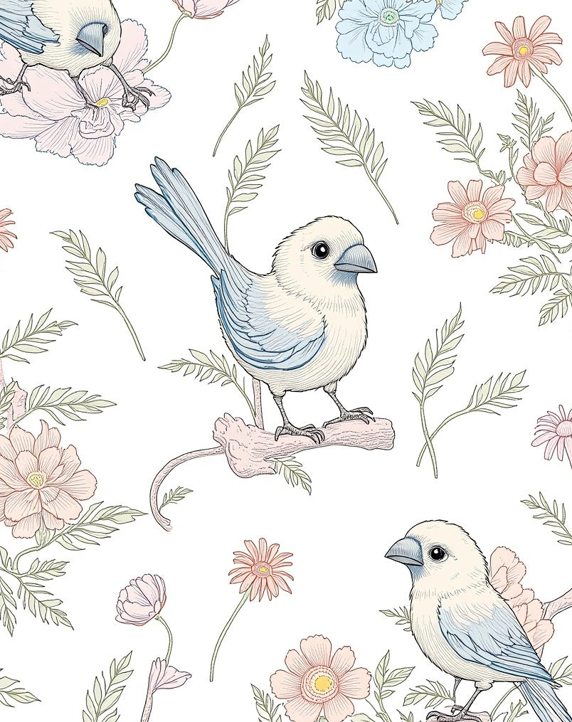 Whimsical Bird Floral Pattern Rug