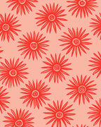 Red Sunburst Floral Pattern Rug