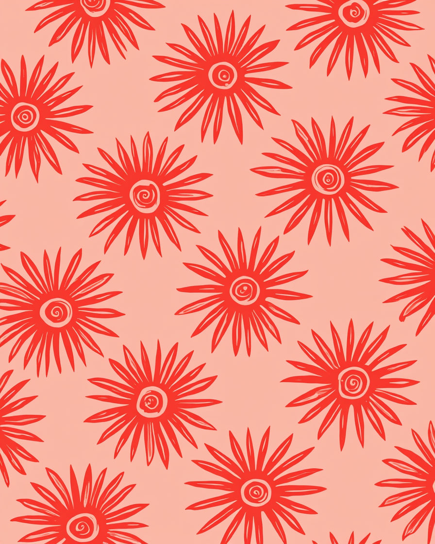 Red Sunburst Floral Pattern Rug