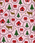 Rustic Red Houses Green Trees Dog Stars Rug