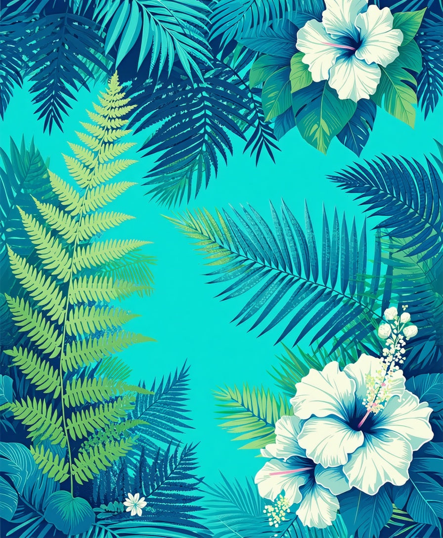Tropical Fern Hibiscus Floral Rug
