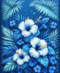 Blue Floral Tropical Jungle Design Rug