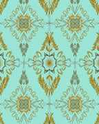 Intricate Gold Floral Damask Pattern Rug