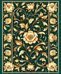 Gold Floral Swirls Green Art Nouveau Rug