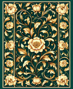 Gold Floral Swirls Green Art Nouveau Rug