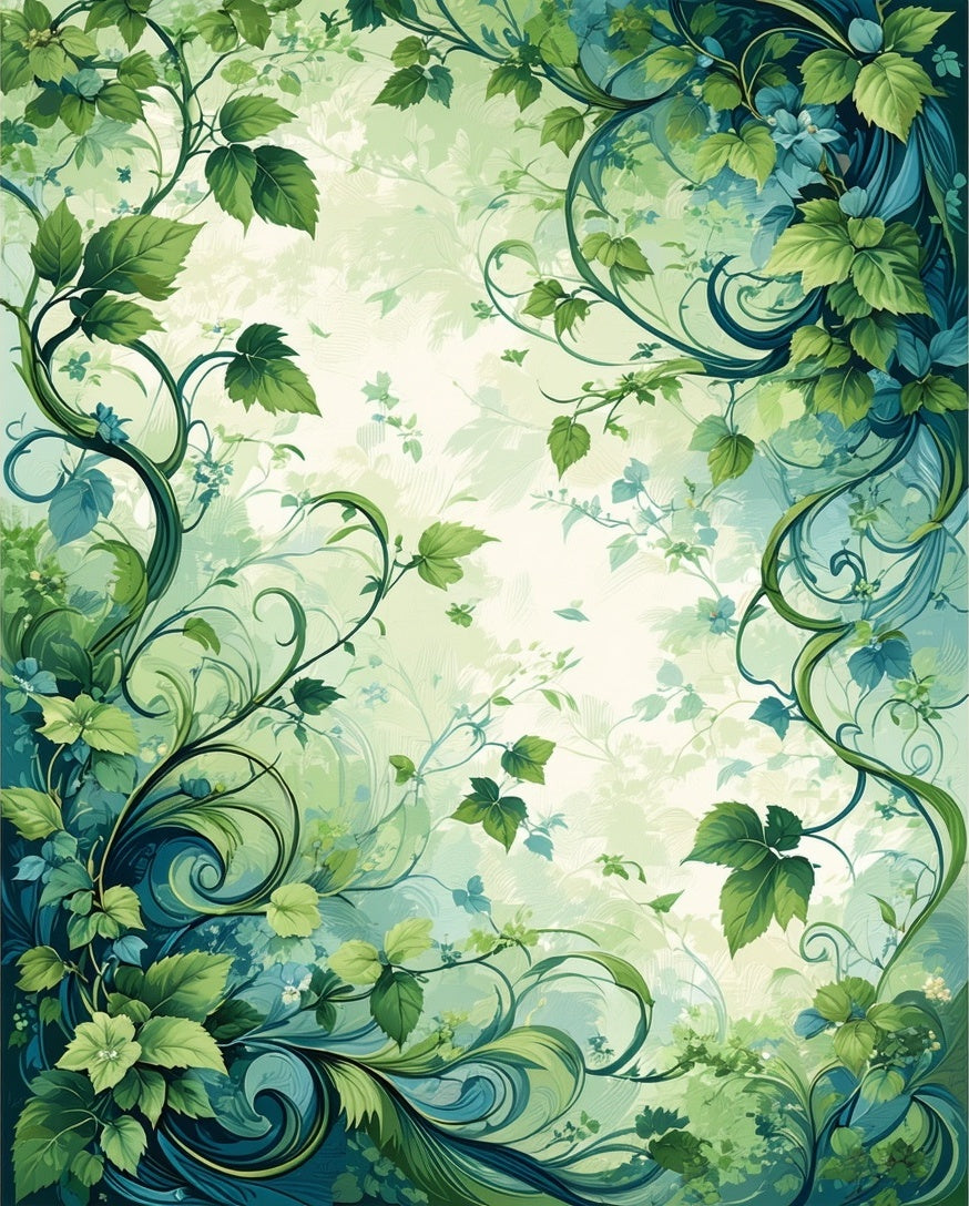 Verdant Vine Swirl Botanical Pattern Rug