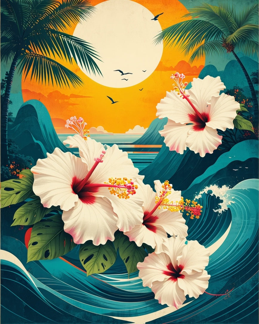 Tropical Hibiscus Floral Seaside Design Rug