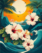Tropical Hibiscus Floral Seaside Design Rug