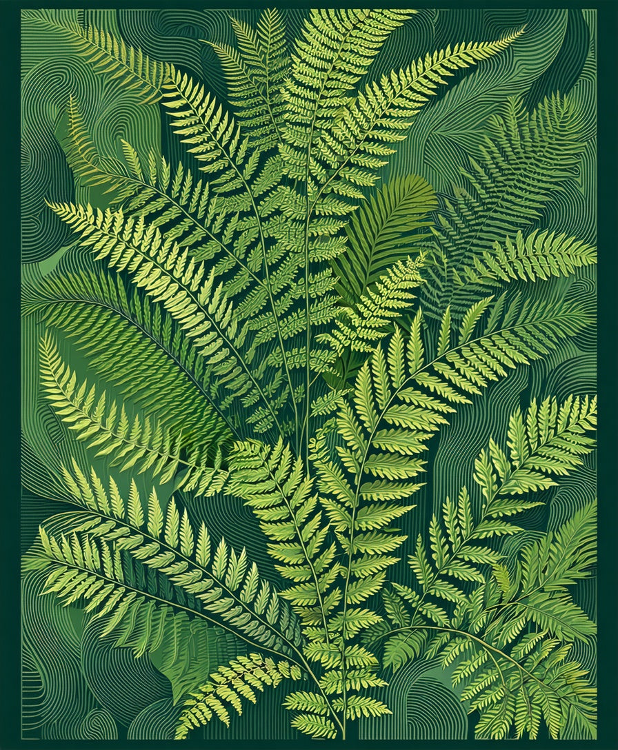 Lush Green Fern Pattern Design Rug