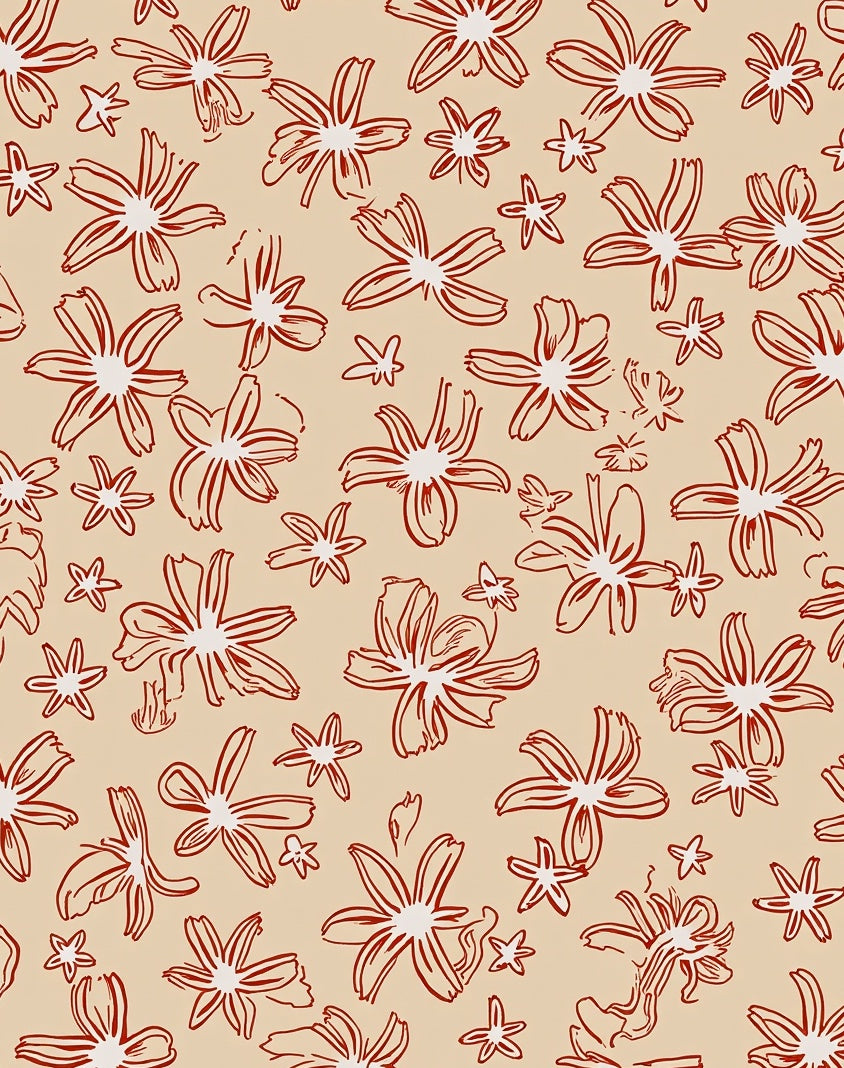 Sketchy Floral Pattern with Warm Tones Rug