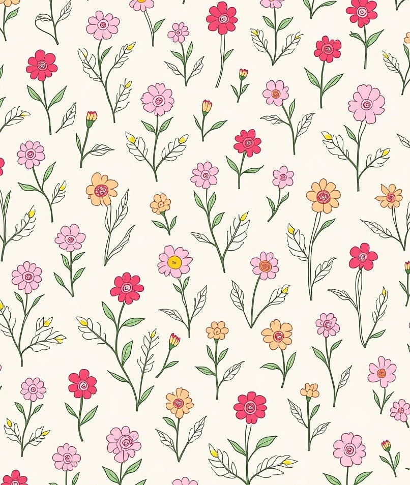 Drawn Floral Pattern With Pink Yellow Rug