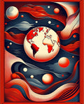 Abstract Globe With Red Waves Rug