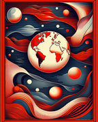 Abstract Globe With Red Waves Rug