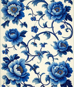Classic Blue Floral Scroll Pattern Rug