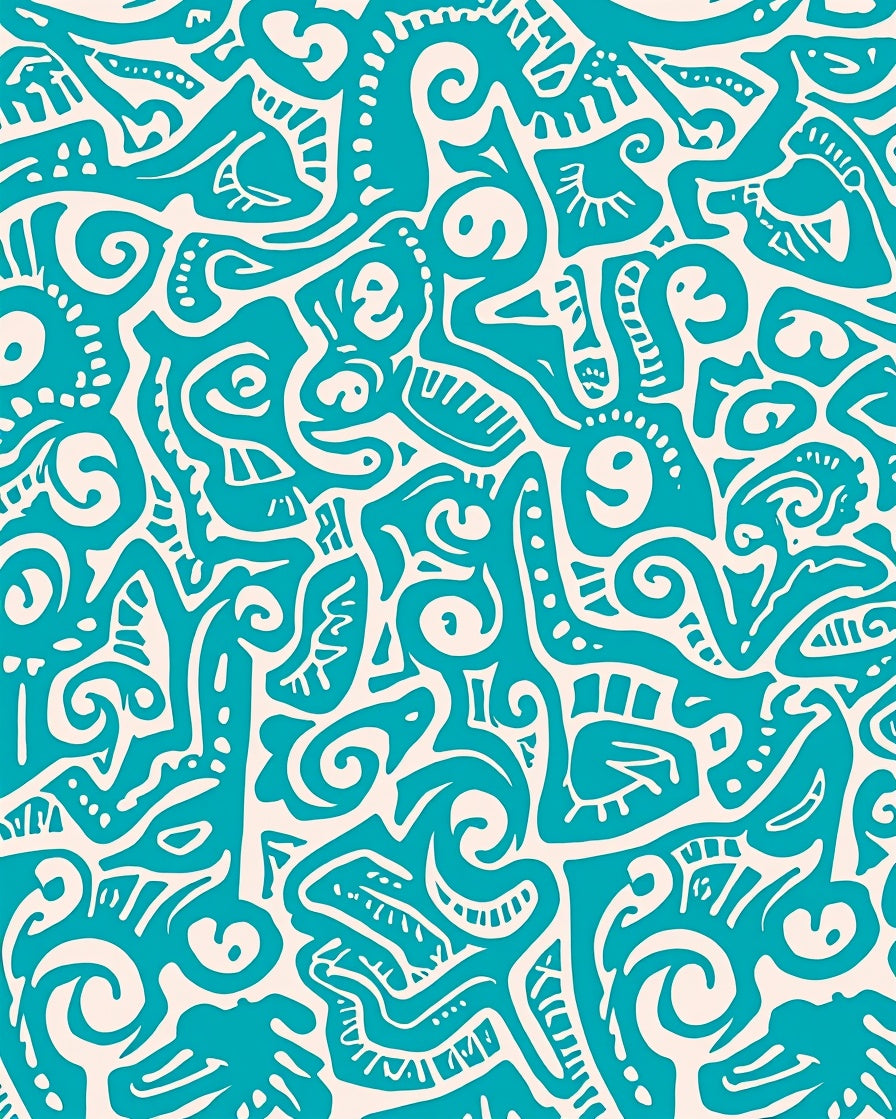 Turquoise Abstract Organic Shapes Rug