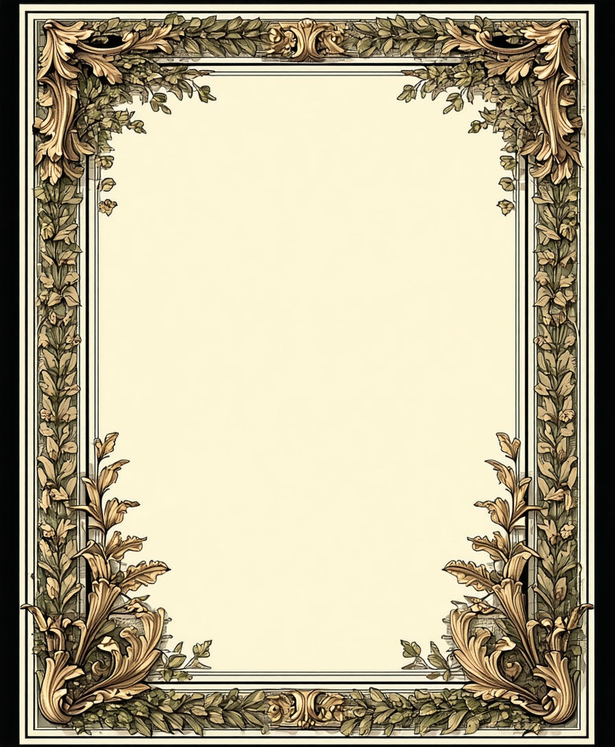 Antique Leaf Scroll Ornate Border Rug