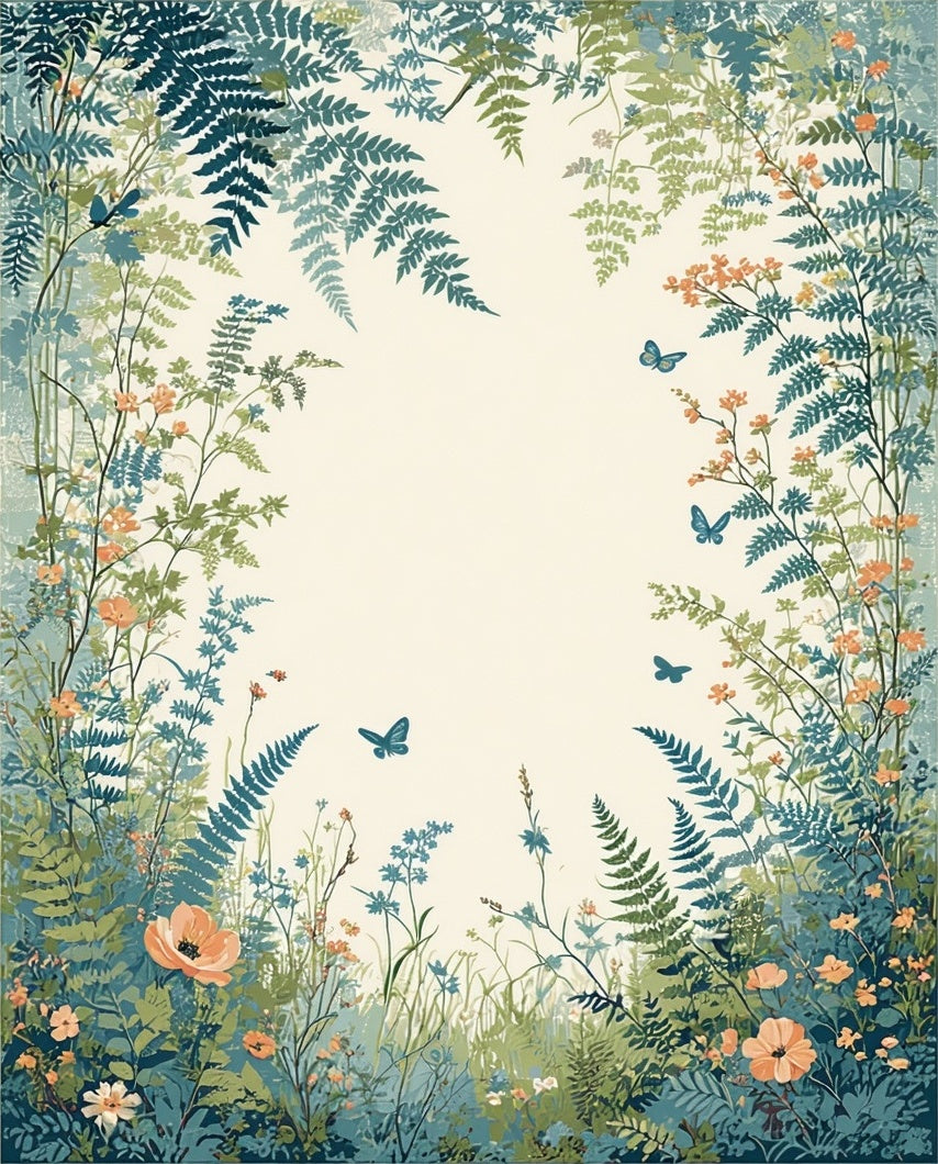 Whimsical Floral Fern Butterfly Garden Rug