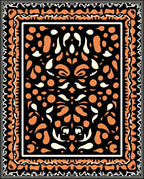 Bold Black Orange Floral Frame Rug