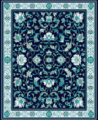 Intricate Floral Navy Teal Design Rug
