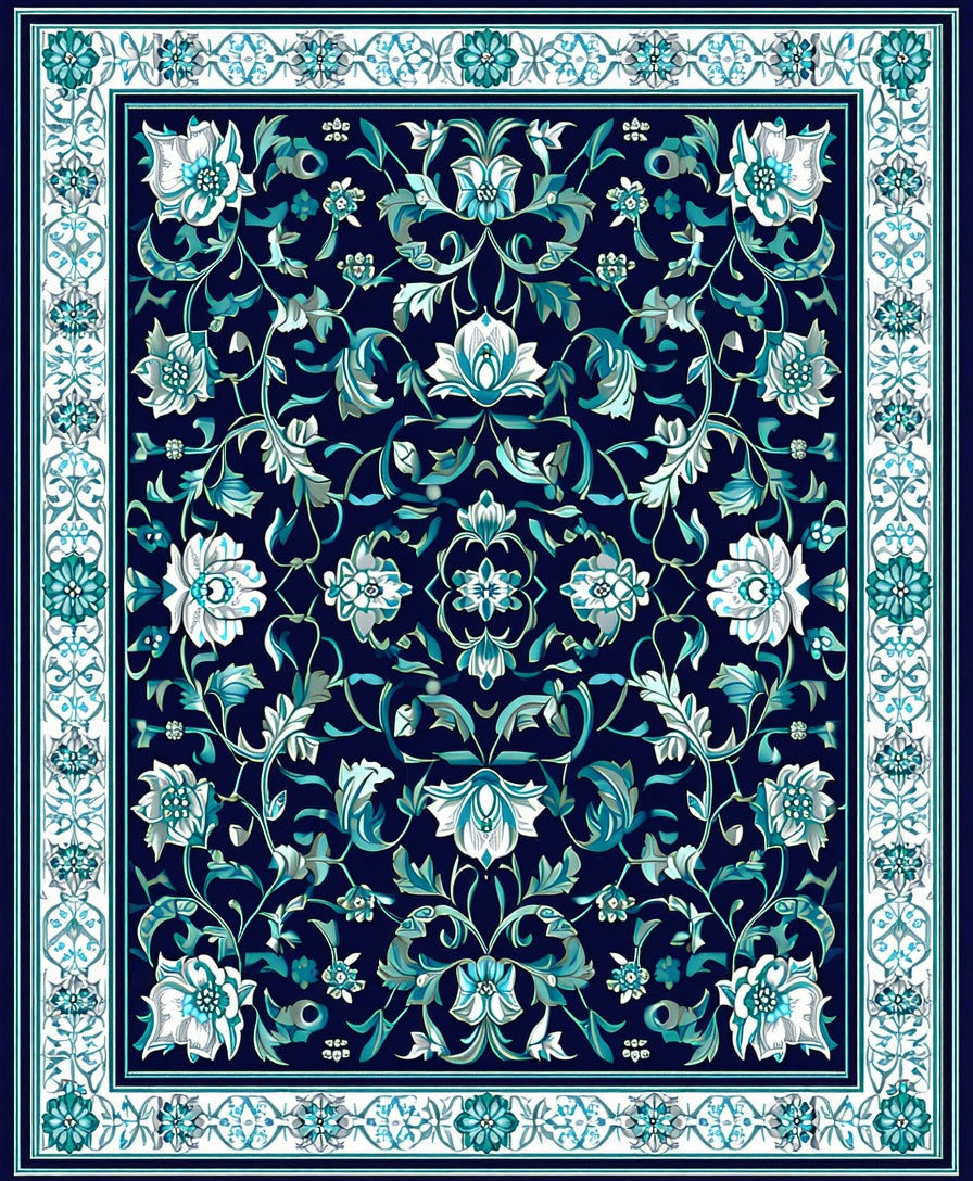 Intricate Floral Navy Teal Design Rug