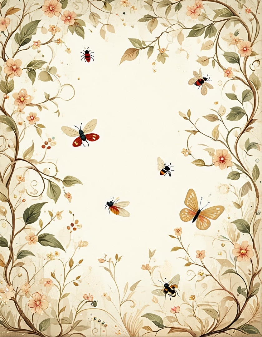 Floral Botanical Insect Garden Design Rug