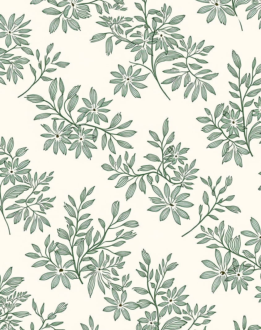 Delicate Green Floral Botanical Pattern Rug