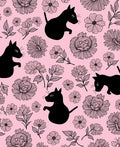 Whimsical Black Cat Floral Pattern Rug