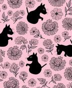 Whimsical Black Cat Floral Pattern Rug