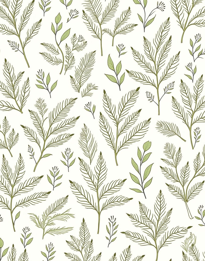 Delicate Green Leaf Botanical Pattern Rug