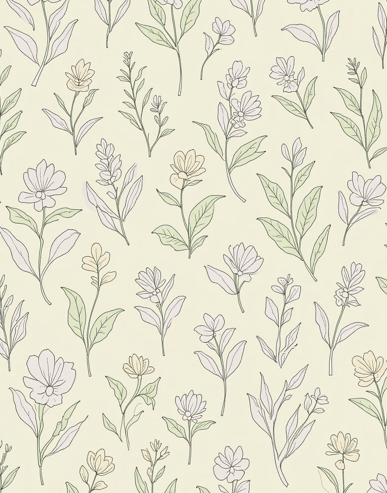 Delicate Floral Outline Pattern Rug