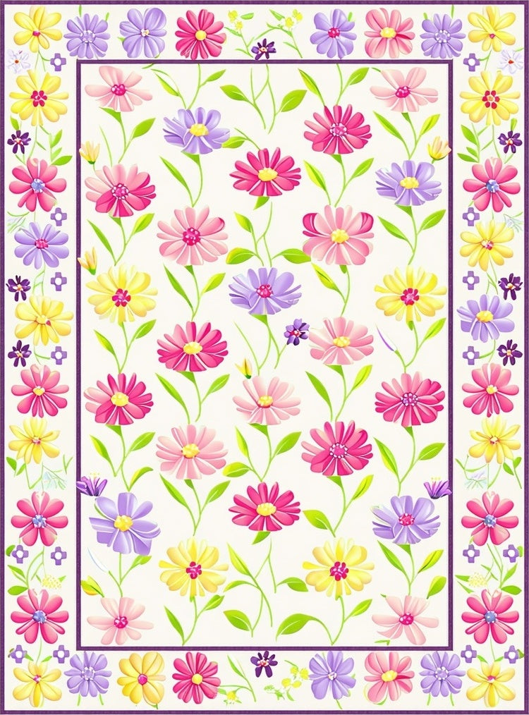 Floral Meadow Vibrant Daisy Design Rug