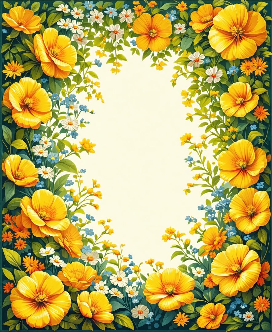Vibrant Yellow Floral Garden Design Rug