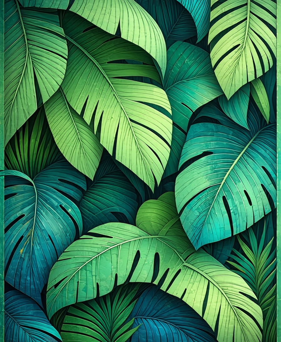 Green Tropical Leaf Pattern Rug