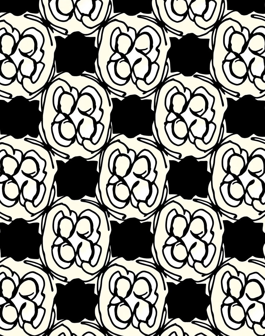 Abstract Floral Black Cream Pattern Rug