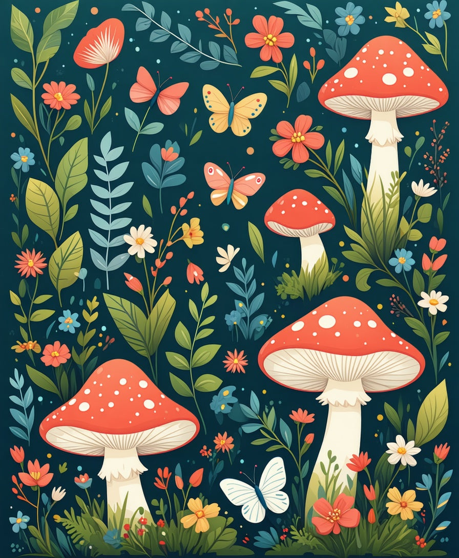 Whimsical Fungi Butterfly Meadow Design Rug