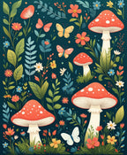 Whimsical Fungi Butterfly Meadow Design Rug