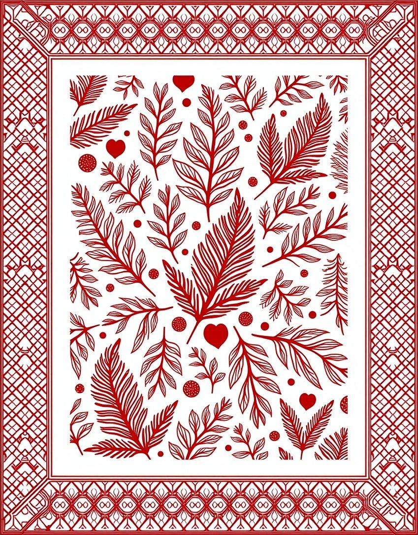 Crimson Heart Leaf Border Rug