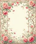 Pink Roses Vine Botanical Frame Rug